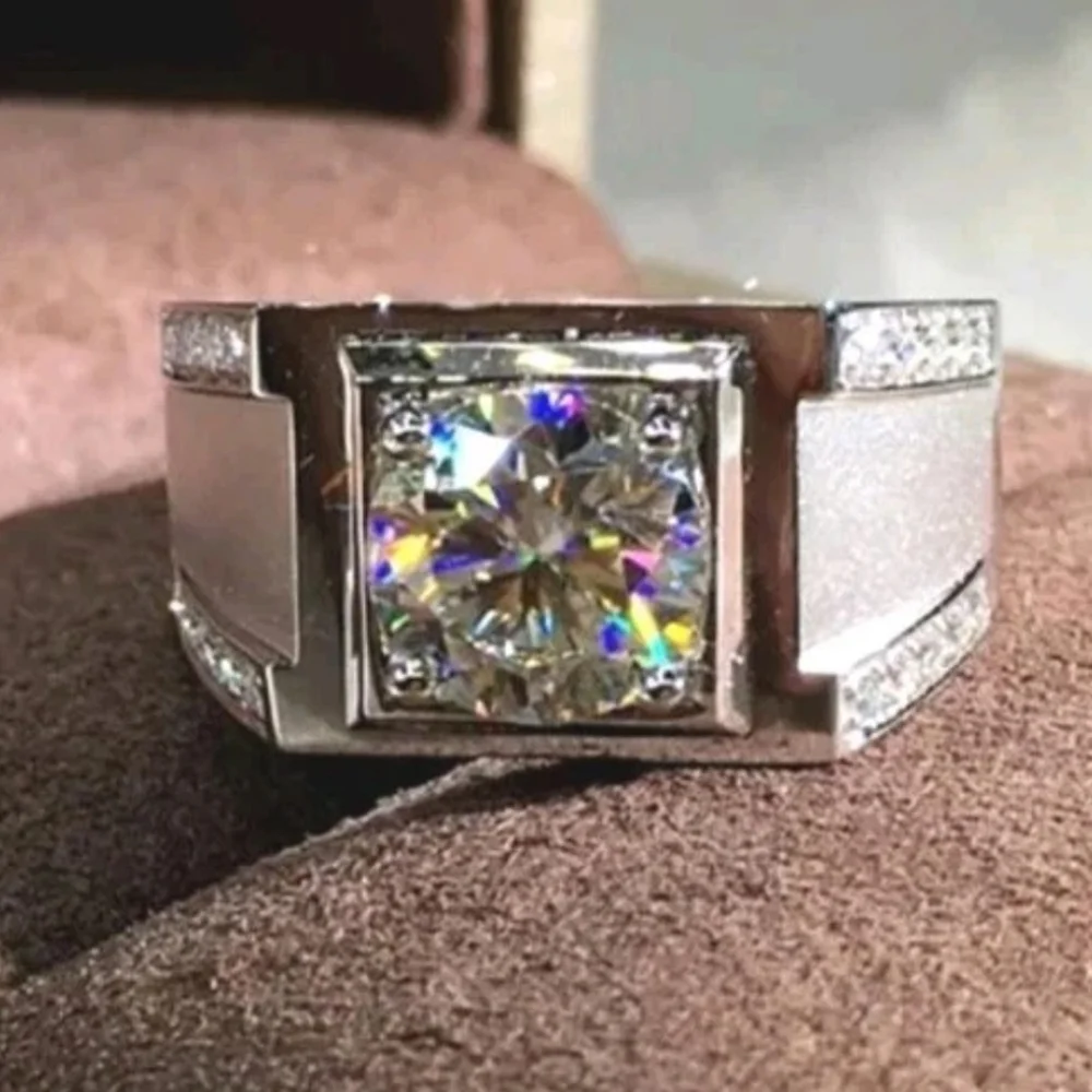 Men's Wedding Ring 14K White Gold Plated Round Cut Simulated Diamond Sz12